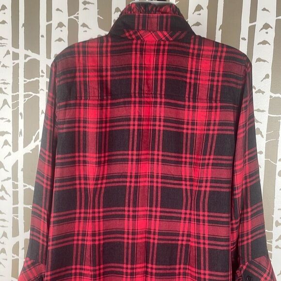 Soft Surroundings Bennington Plaid Ruffle Collar French Cuff Shirt Dress PXL - Picture 5 of 11